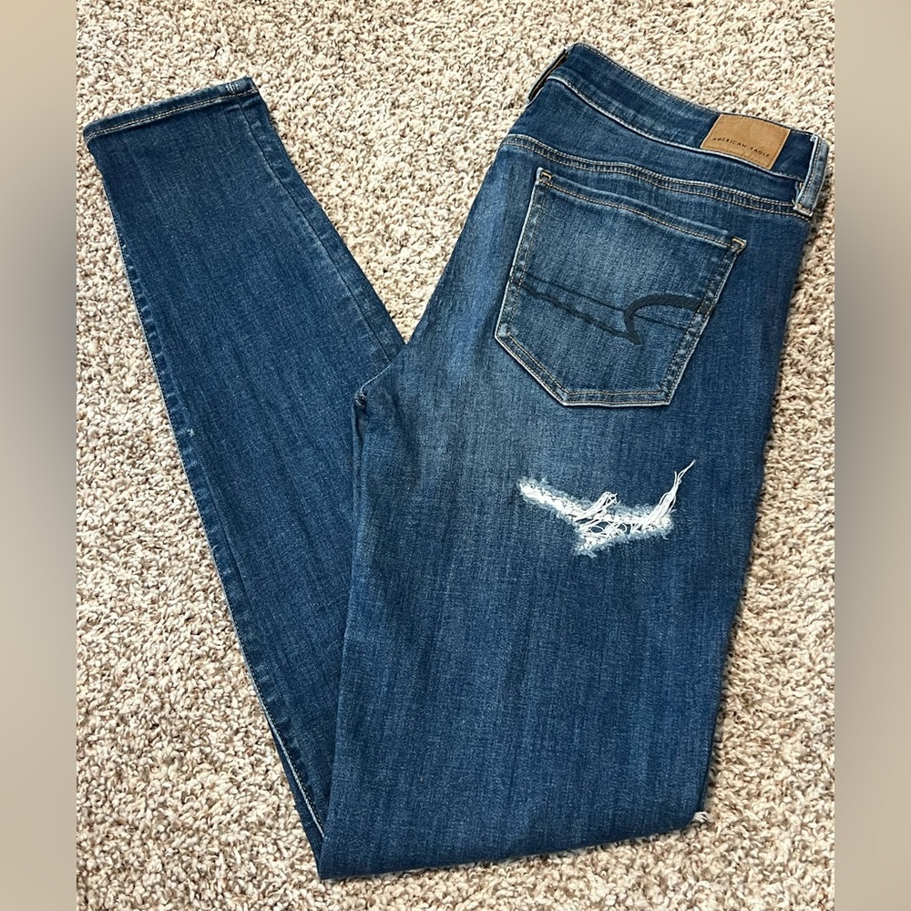 American Eagle Outfitters Dark Blue Ripped Skinny Jeans